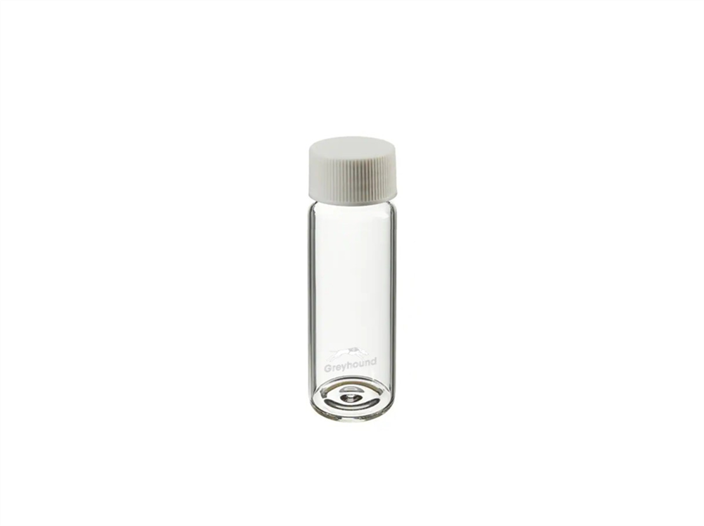 Picture of 40mL EPA/VOA Vial, Class 2, Screw Top, Clear Glass, Precleaned + 24-400mm Solid Top White PP Cap with PTFE Liner